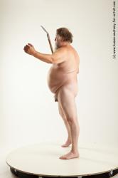 Nude Fighting with spear Man White Overweight Short Grey Realistic